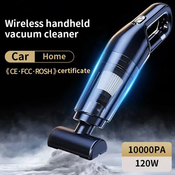 Mini wireless vacuum cleaner with powerful 10000PA suction, ideal for home and car use, lightweight and portable design.