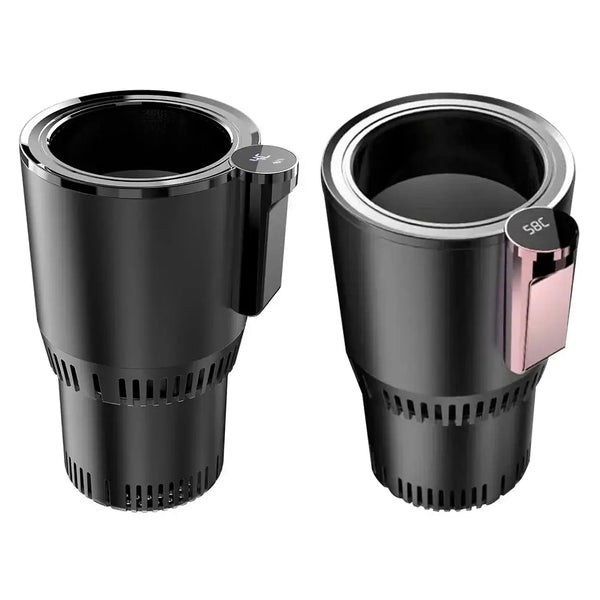 Smart car cup warmer and cooler for keeping beverages hot or cold during drives and office work.
